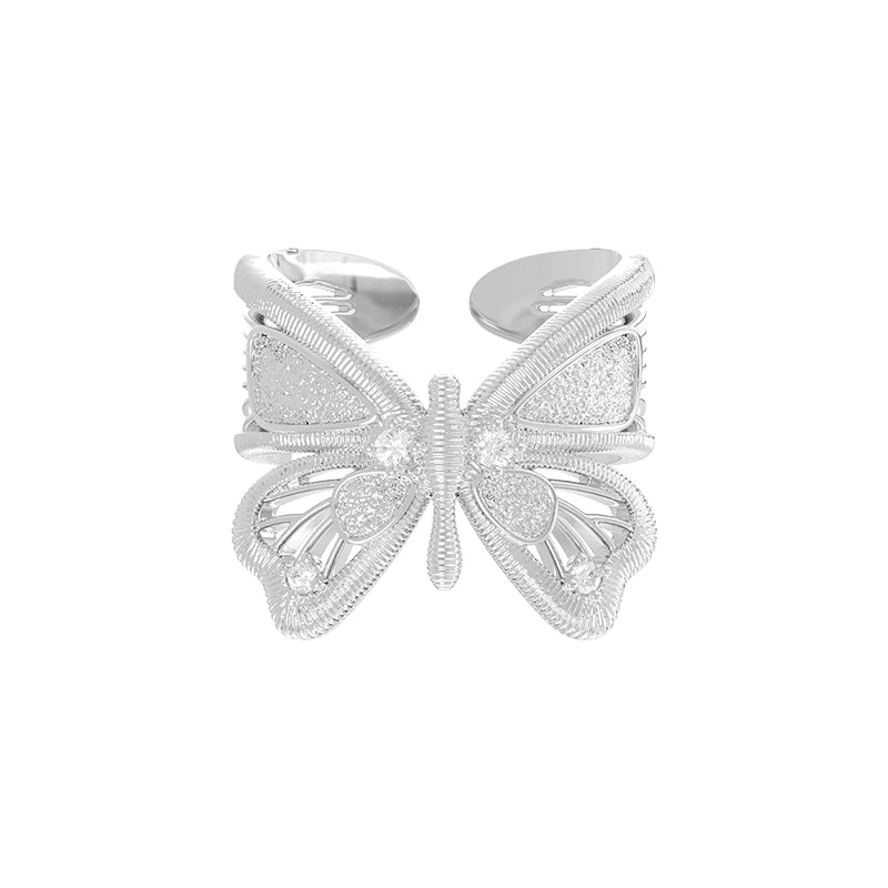 SUN HUNTER Angel Butterfly Ring in Silver with Intricate Detailing and Sparkling Accents