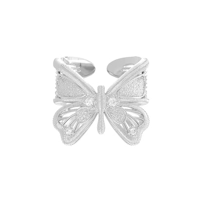 SUN HUNTER Angel Butterfly Ring in Silver with Intricate Detailing and Sparkling Accents