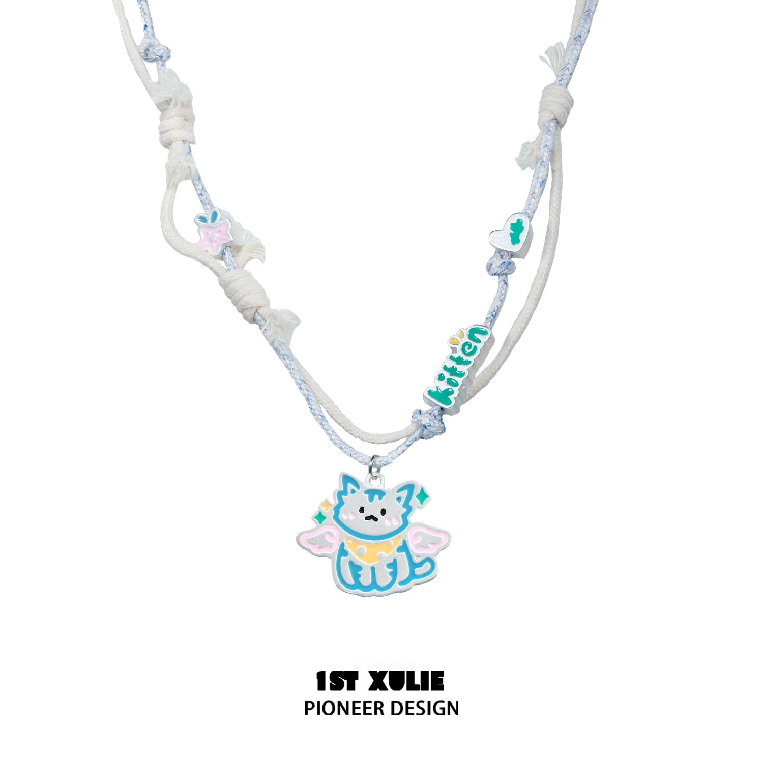 Cute angel cat and puppy necklace by 1STXULIE featuring colorful pendants and a unique design