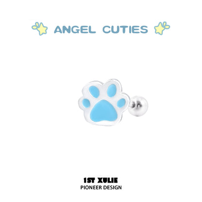 Angel cat paw print earrings in blue and silver design for pet lovers