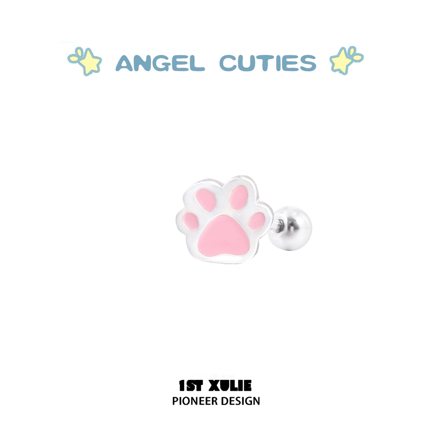 Cute angel cat paw print earrings in pink and silver for animal lovers and unique accessories