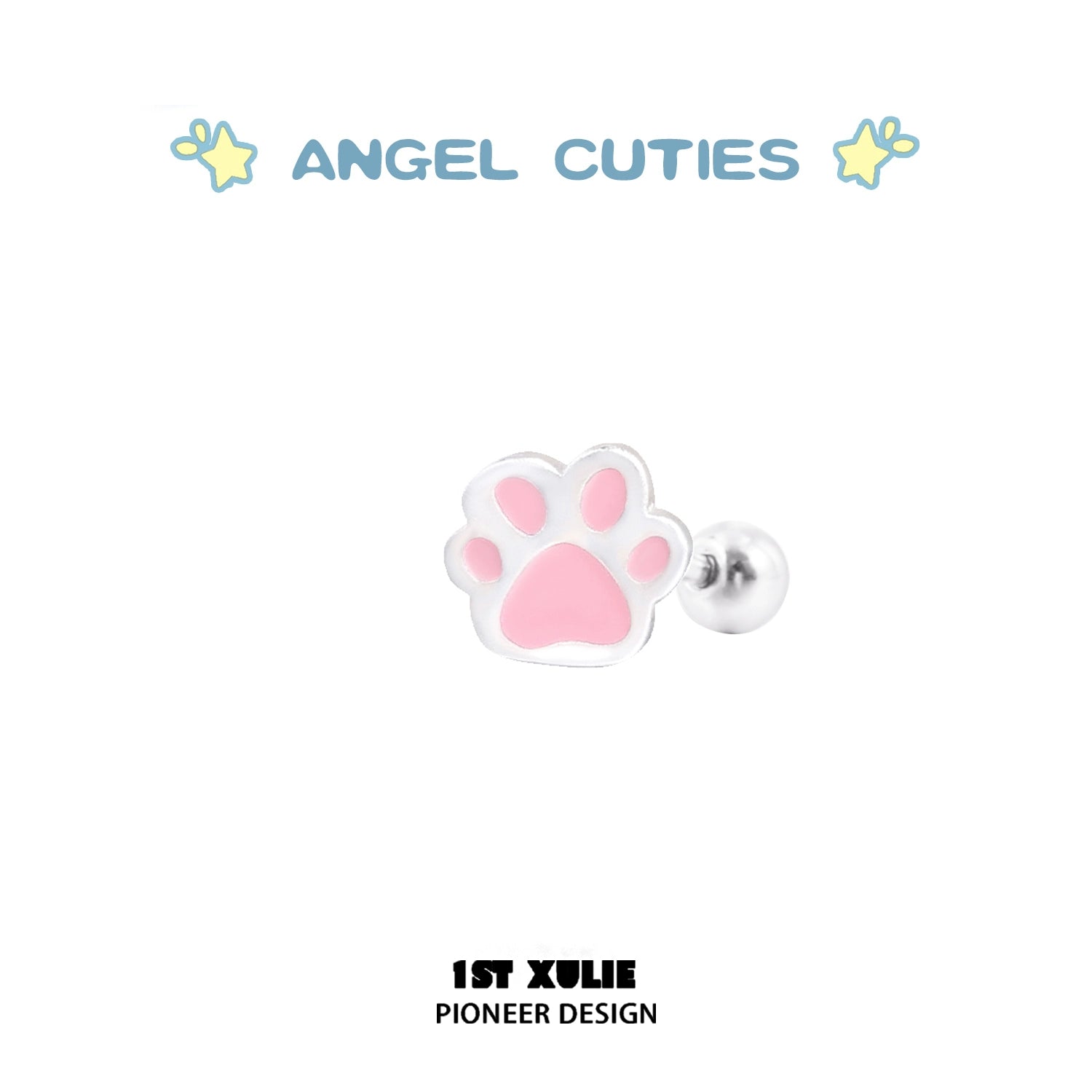 Cute angel cat paw print earrings in pink and silver for animal lovers and unique accessories