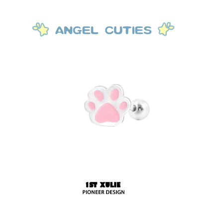 Cute angel cat paw print earrings in pink and silver for animal lovers and unique accessories