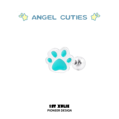 Cute angel cat paw print earrings in turquoise and silver design for animal lovers