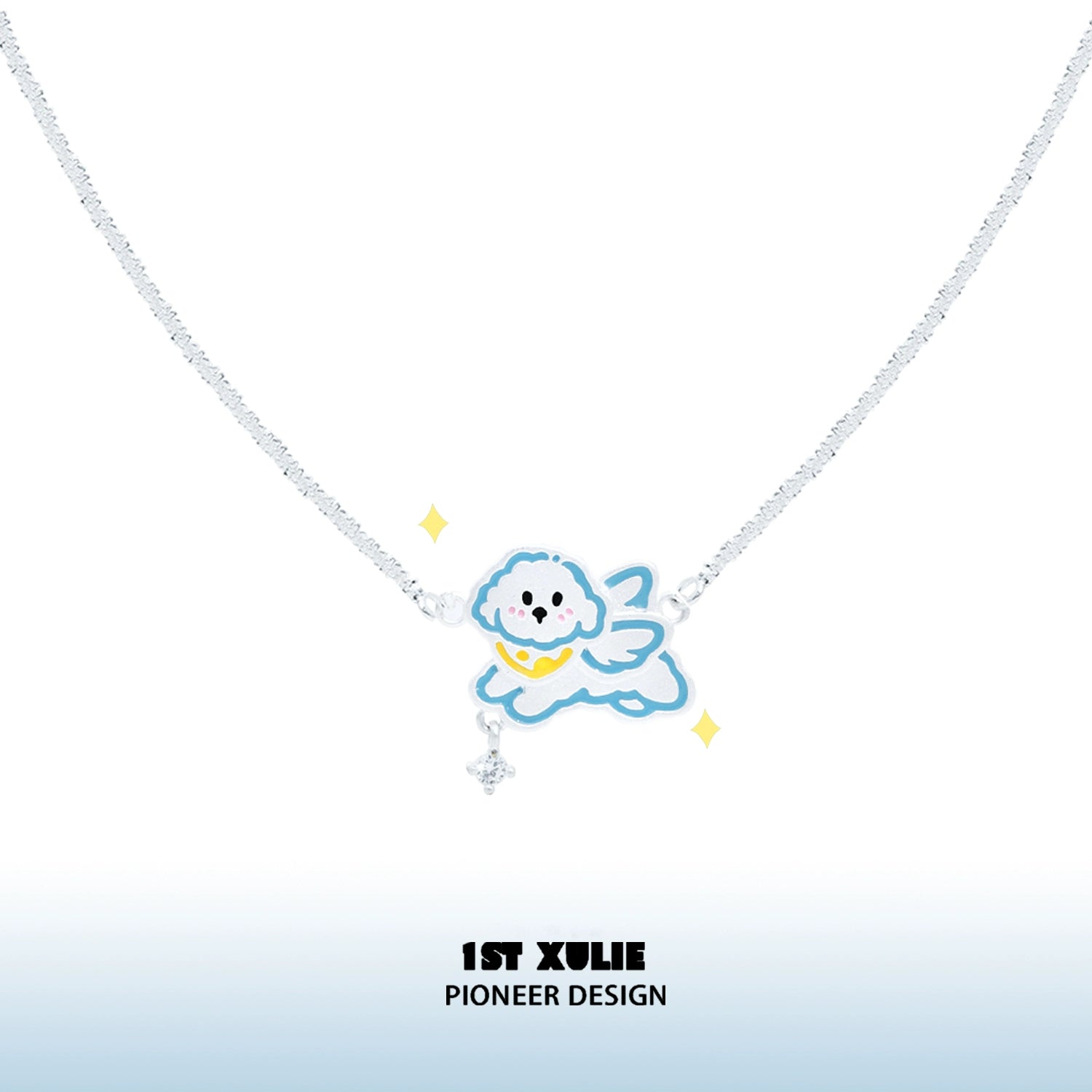 1ST XULIE Angel Cat Puppy Necklace with Cloud Design and Sparkling Accents