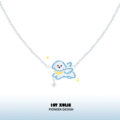 1ST XULIE Angel Cat Puppy Necklace with Cloud Design and Sparkling Accents