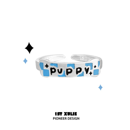 Angel kitty puppy silver ring with colorful design, perfect for pet lovers and stylish accessories