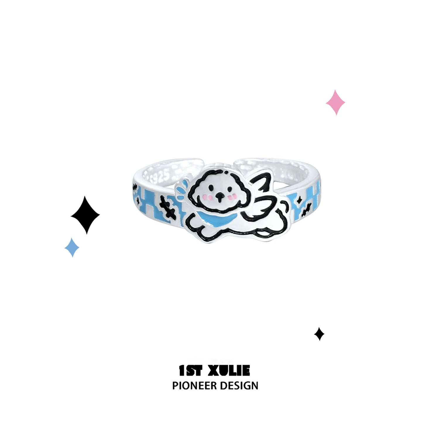 Angel Kitty Puppy Silver Ring with Cute Design and Comfortable Fit for Everyday Wear