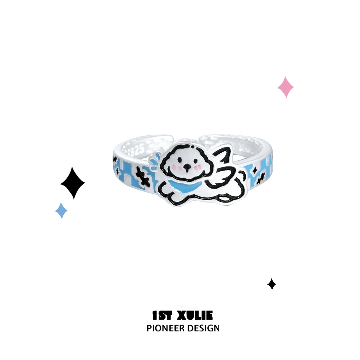 Angel Kitty Puppy Silver Ring with Cute Design and Comfortable Fit for Everyday Wear