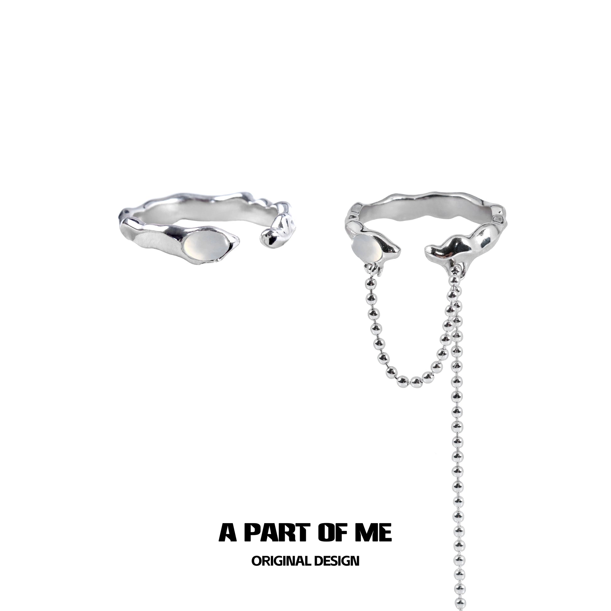 A PART OF ME Agate Silver Ring with Unique Design and Chain Detail for Elegant Style