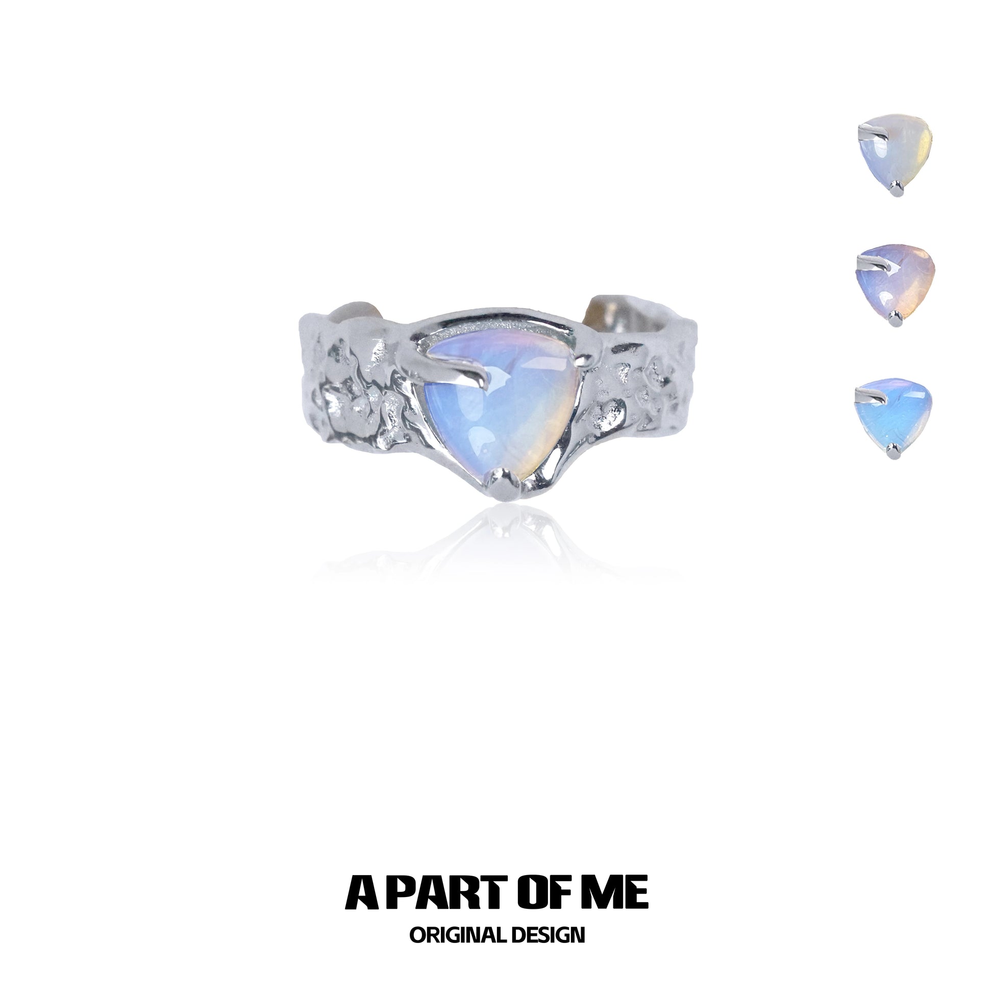 Art Allergy Agate Ring for women with a unique iridescent heart-shaped gemstone