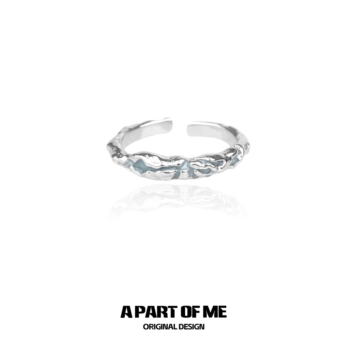 Silver A PART OF ME design blue slim statement ring with textured finish for elegant style