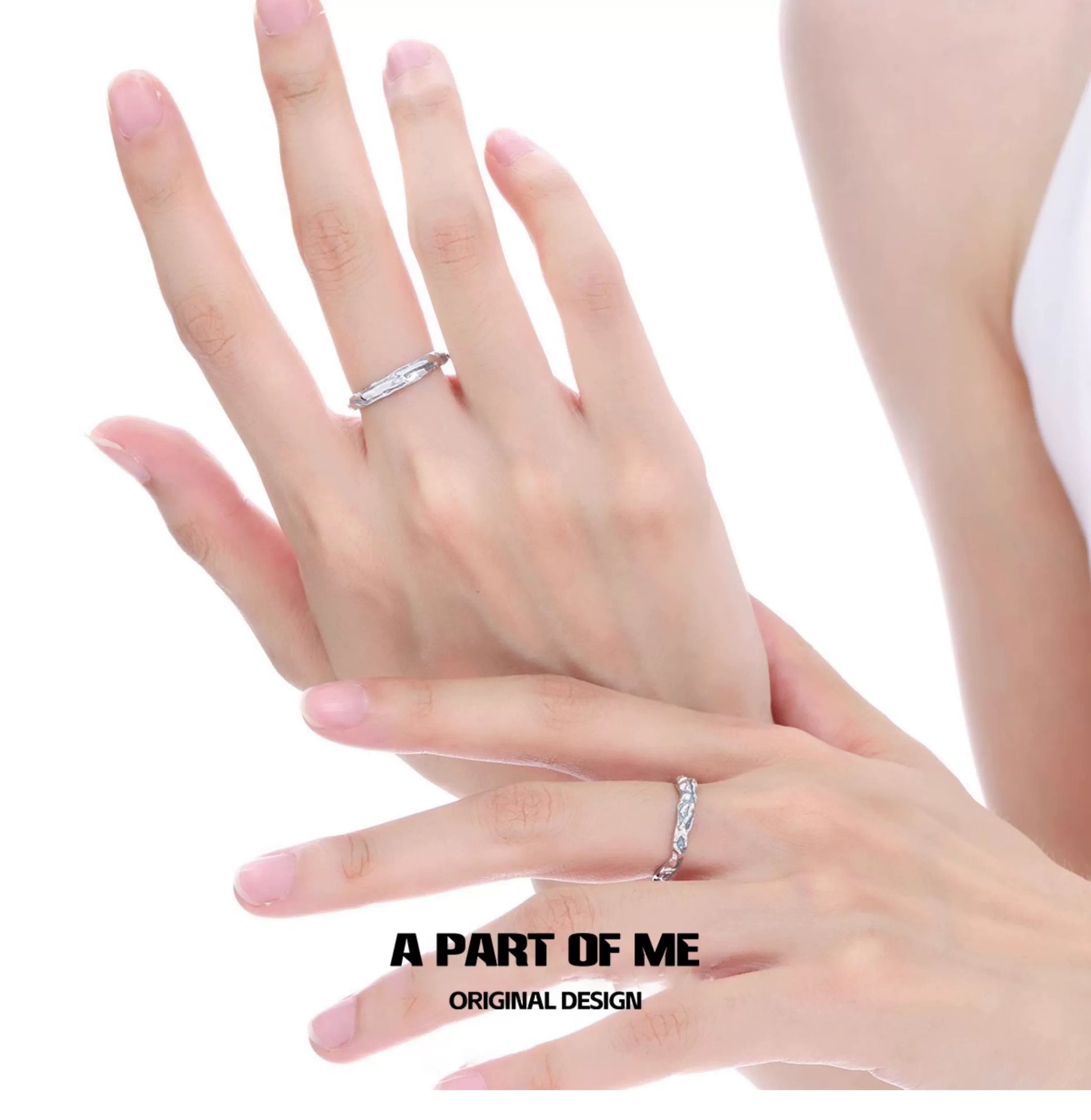 A PART OF ME blue slim statement ring featuring a minimalist design on a model's hand