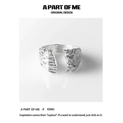 A PART OF ME Cliff Crack Silver Ring with a unique textured design inspired by rupture