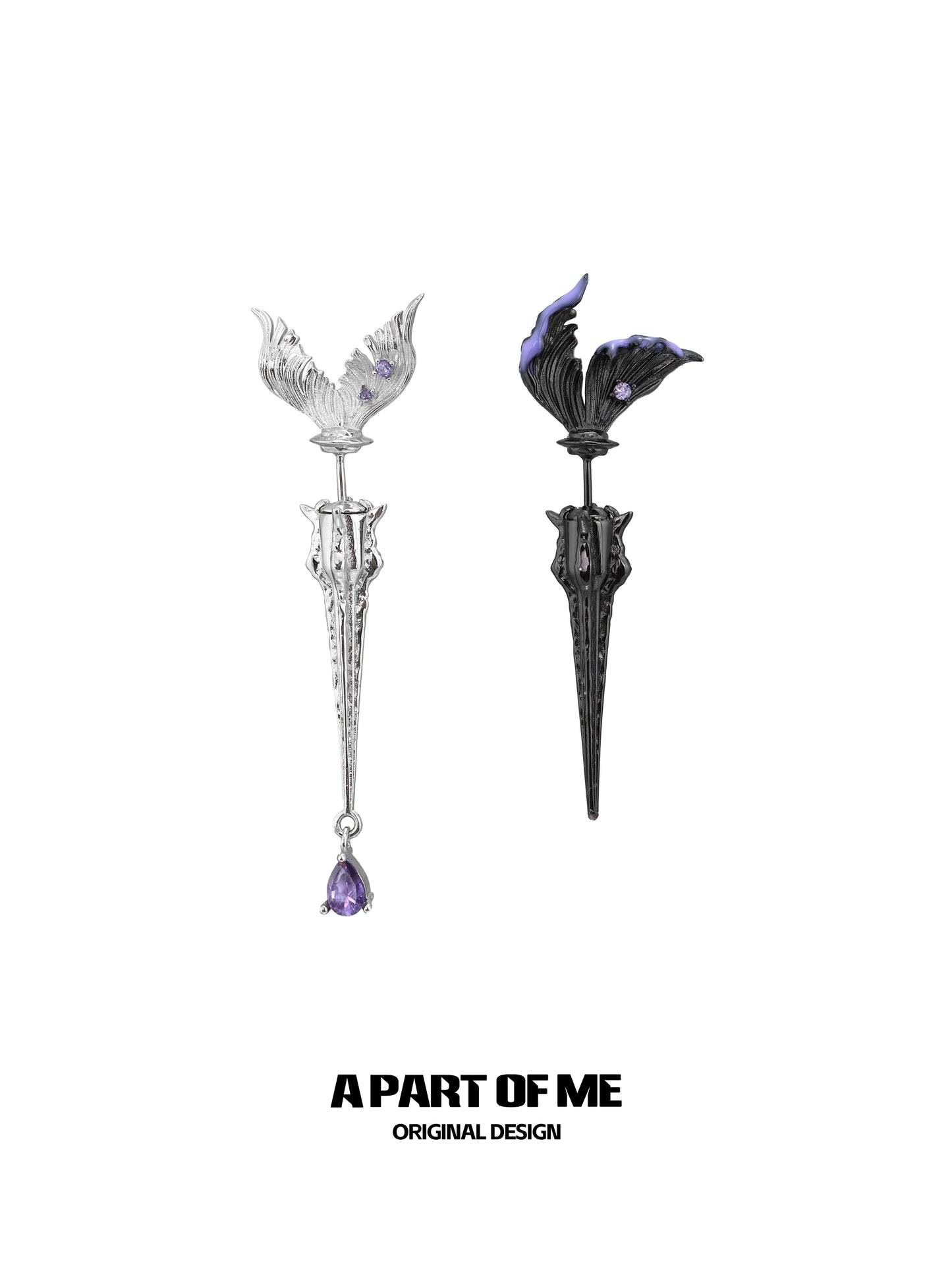 Fishtail dart sword earrings designed by A PART OF ME featuring intricate detailing and colorful accents