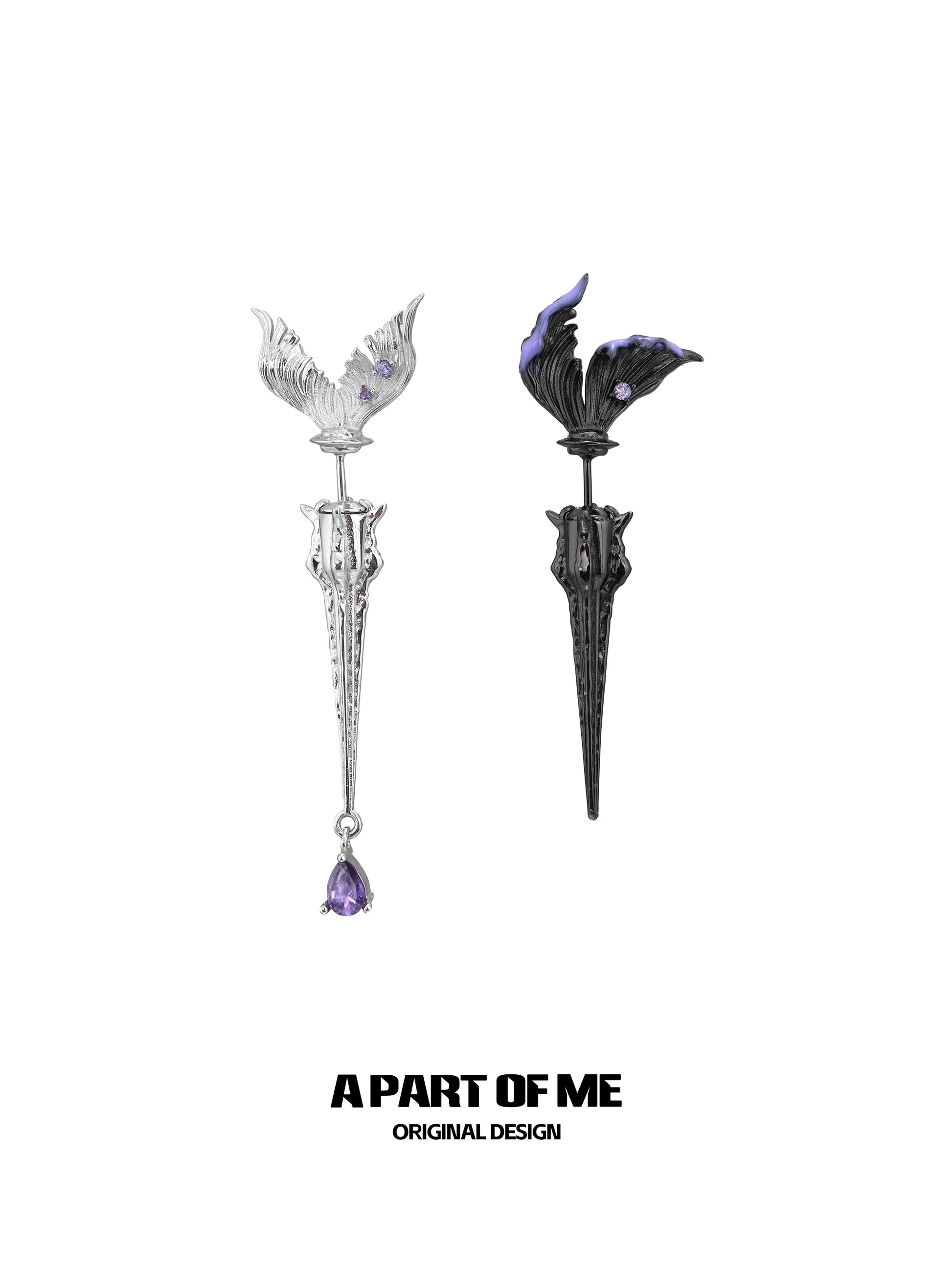Fishtail dart sword earrings designed by A PART OF ME featuring intricate detailing and colorful accents