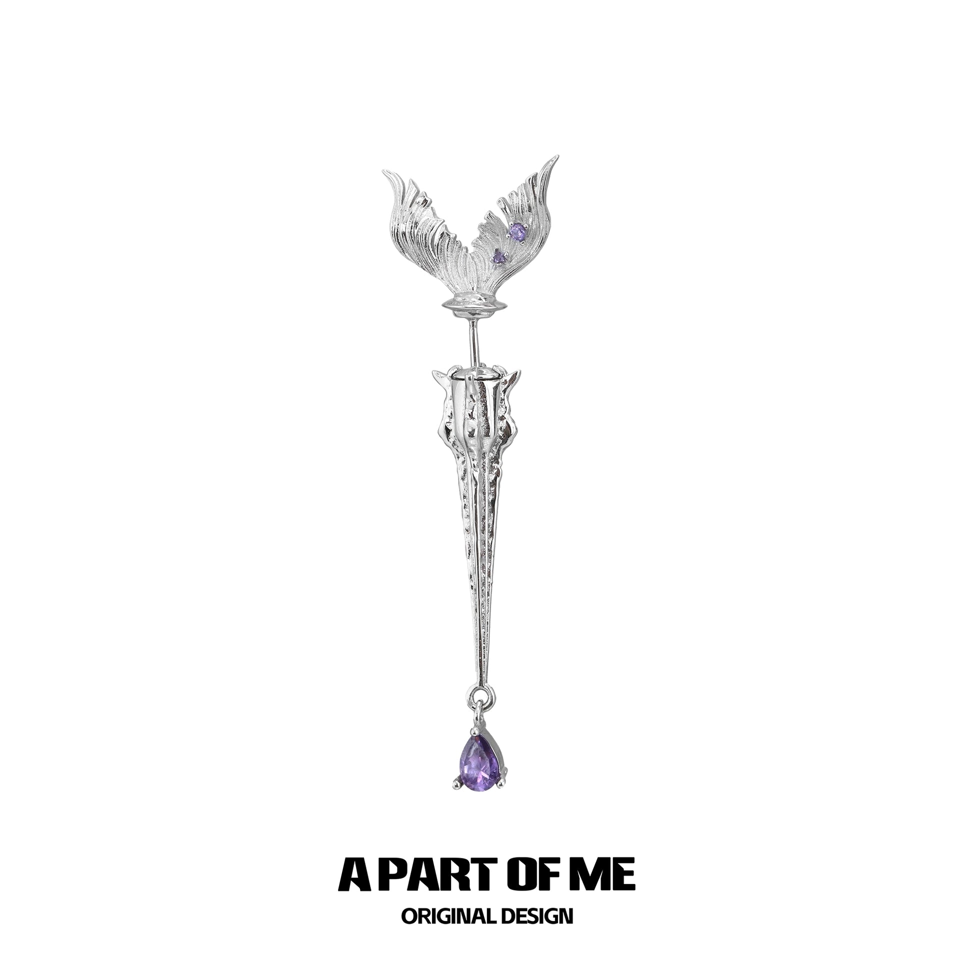 Unique A PART OF ME Fishtail Dart Sword Earrings with Amethyst Accents and Elegant Design