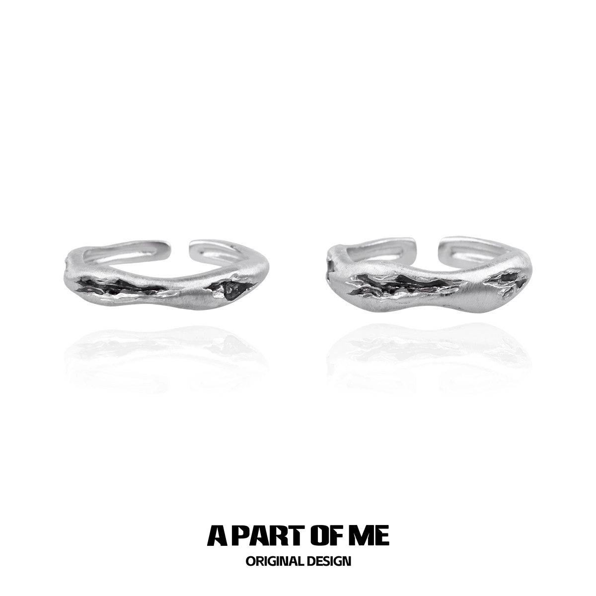 Stylish geometric couple rings in silver by A PART OF ME, featuring a unique textured design