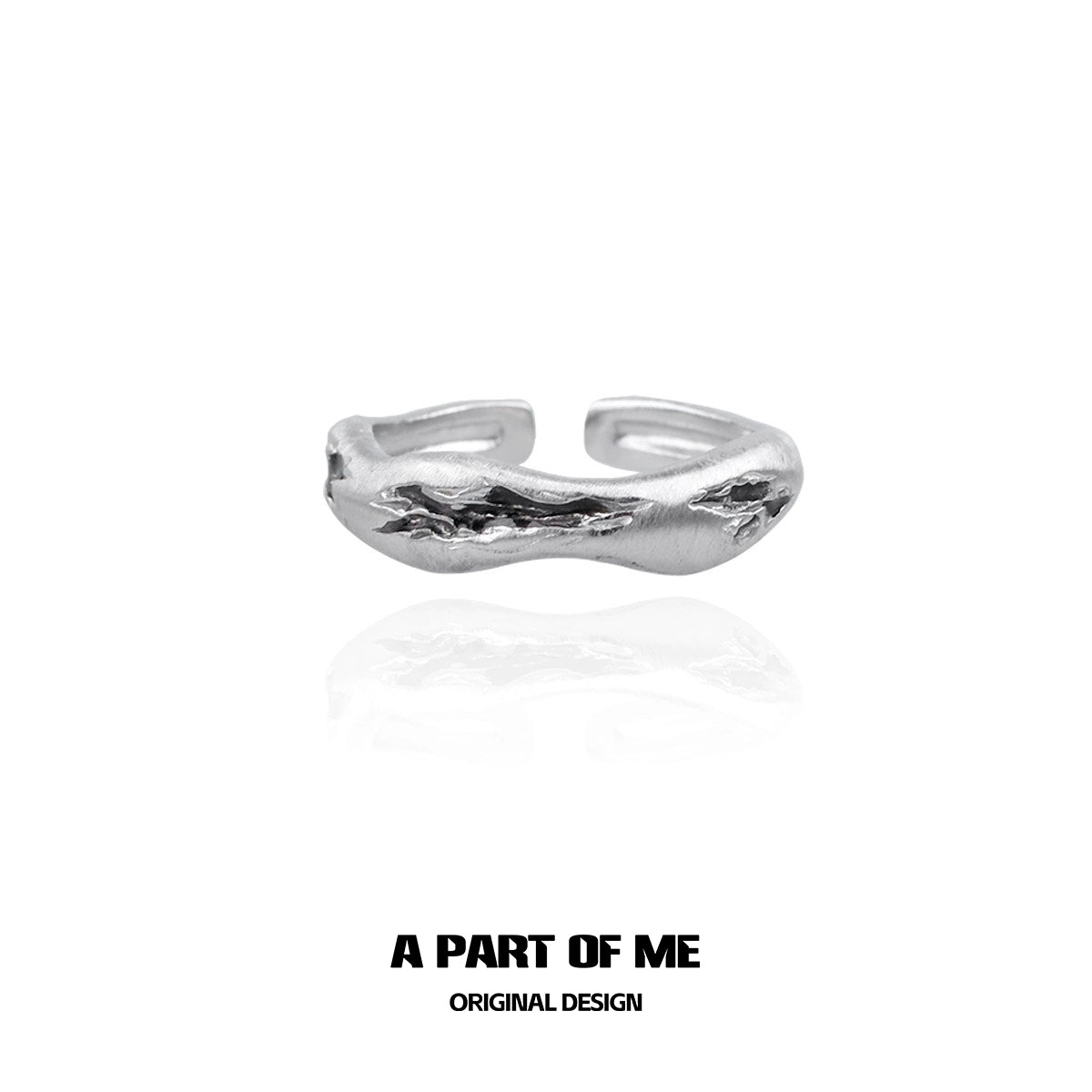 Stylish A PART OF ME geometric couple rings in silver with a unique wave design