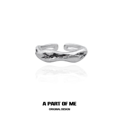 Stylish A PART OF ME geometric couple rings in silver with a unique wave design