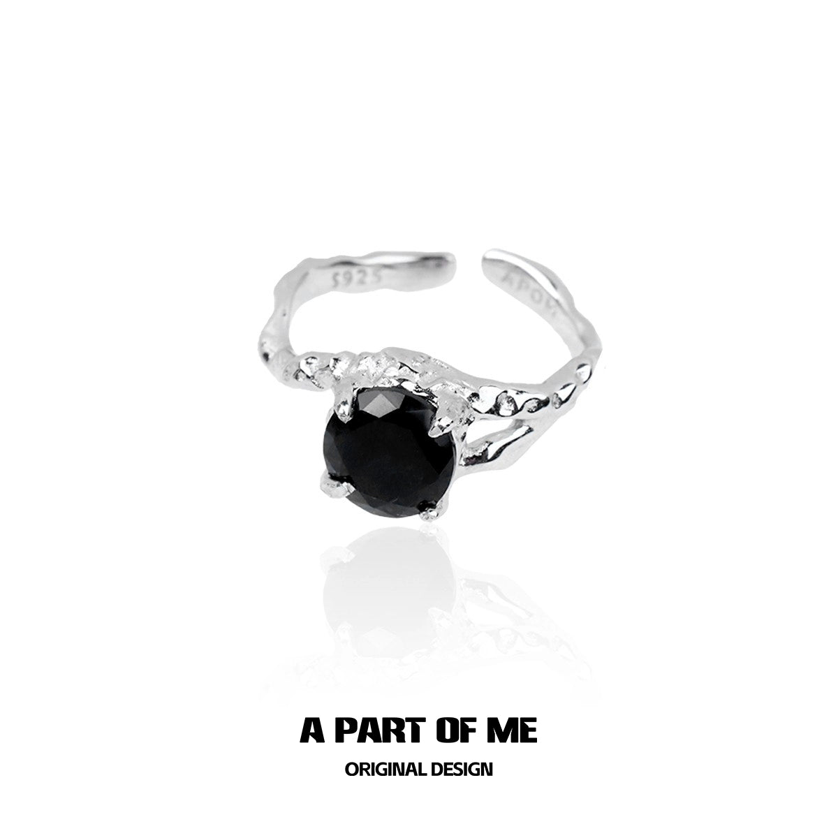 Silver Midnight Gem Couple Rings with Unique Twisted Design and Black Gemstone