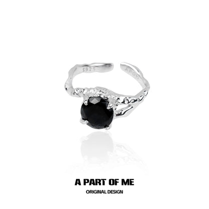 Silver Midnight Gem Couple Rings with Unique Twisted Design and Black Gemstone