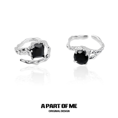 A PART OF ME Midnight Gem Couple Rings in Silver with Black Stone for Unique Couples