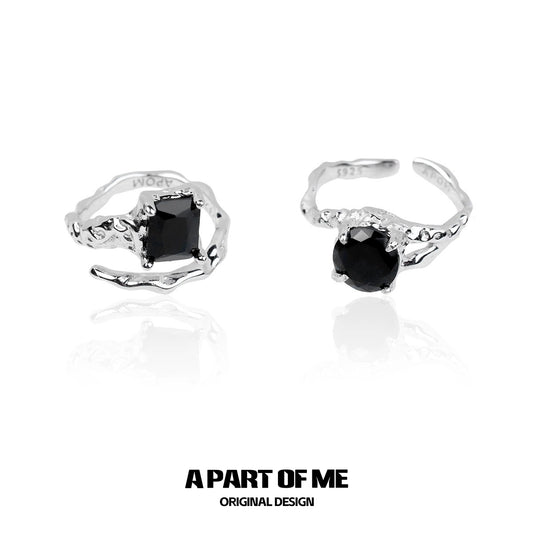 A PART OF ME Midnight Gem Couple Rings in Silver with Black Stone for Unique Couples