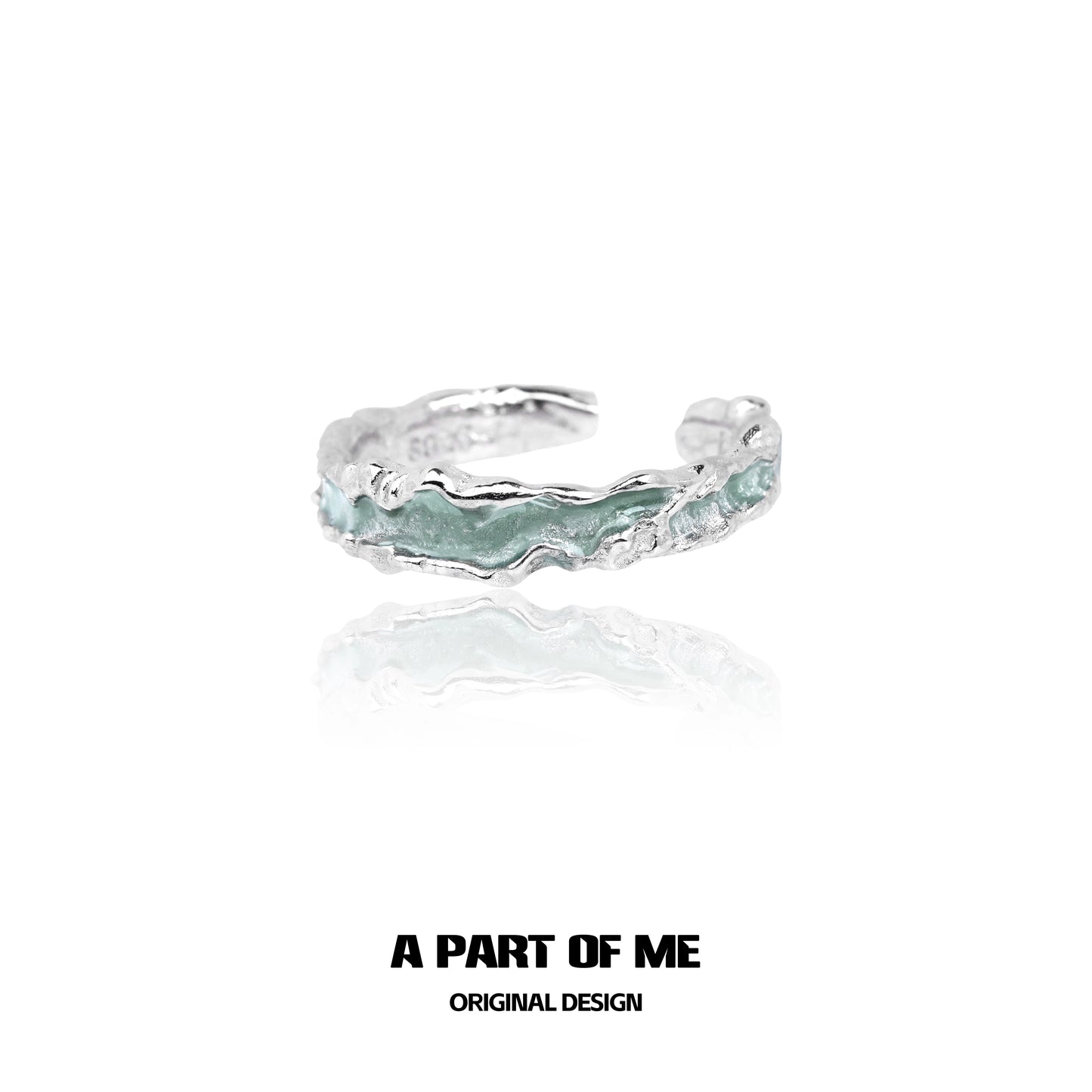 A Part of Me mint silver ring featuring a unique organic design with a glossy finish