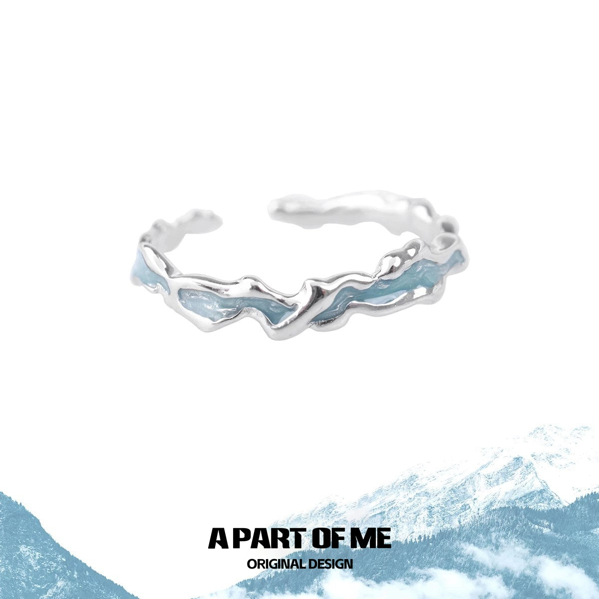 A Part of Me tidal wave ring in silver with a wavy design and blue accents for a stylish look