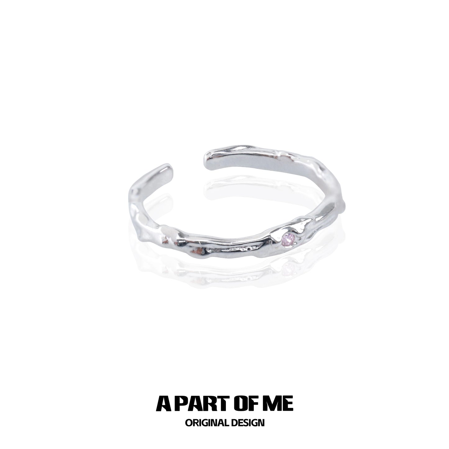 A unique silver ring from A PART OF ME showcasing an original design featuring ultra-fine zircon pair rings
