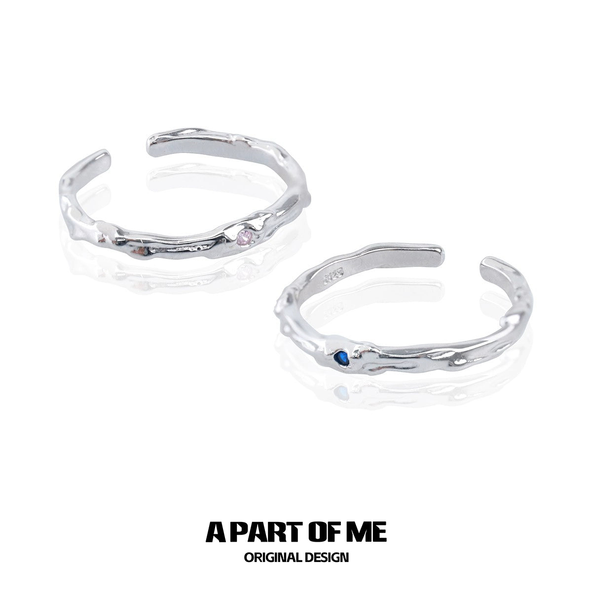 A PART OF ME ultra-fine zircon pair rings featuring unique textured design in silver tone