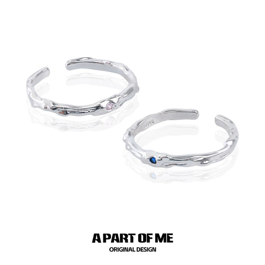 A PART OF ME ultra-fine zircon pair rings featuring unique textured design in silver tone
