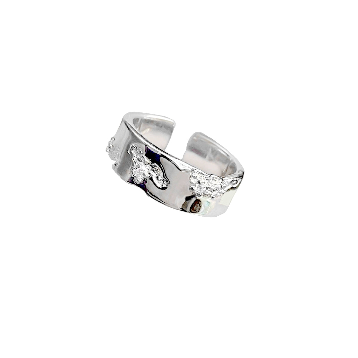 Silver broken galaxy couple rings with unique textured design for a stylish connection