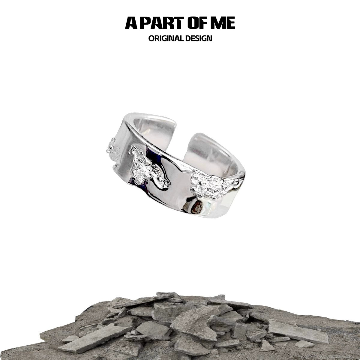 Stylish broken galaxy couple rings in silver design, featuring a unique textured finish