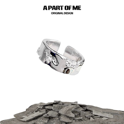 Stylish broken galaxy couple rings in silver design, featuring a unique textured finish