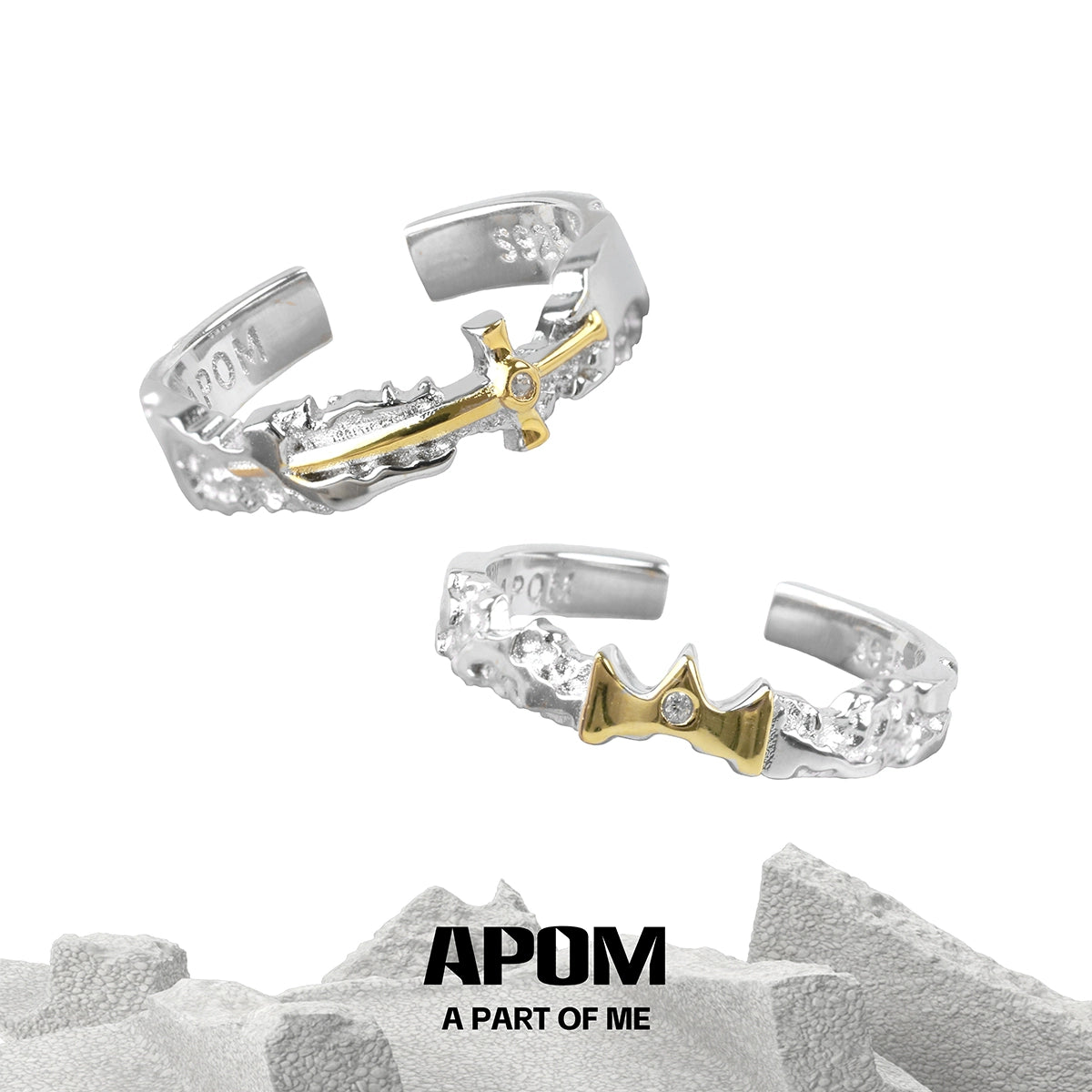 Eternal Knight Princess ring set featuring silver and gold finishes with unique design elements