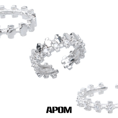 A PART OF ME industrial gear couple rings in silver with intricate design and polished finish