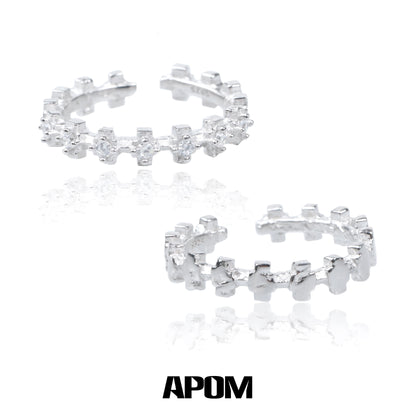 A PART OF ME industrial gear couple rings in silver with a unique interlocking design