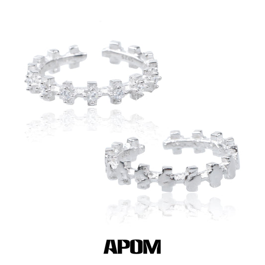 A PART OF ME industrial gear couple rings in silver with a unique interlocking design