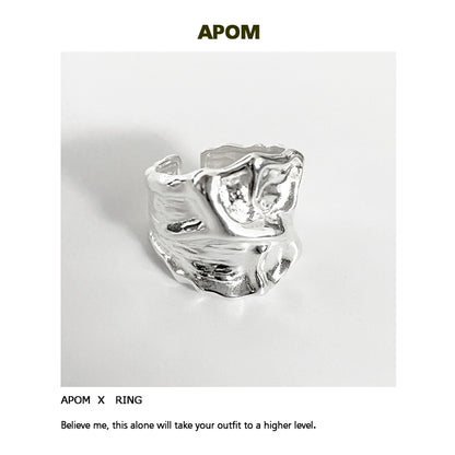 Lace pleated silver ring with a unique textured design for stylish accessory lovers