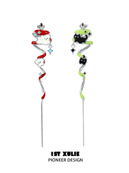 1ST XULIE Apple Cat Dog Ear Piercing Jewelry with Colorful Twisted Design and Charming Details