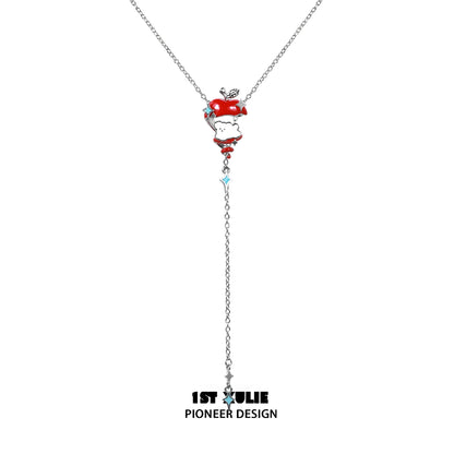 Unique apple cat dog necklace with a playful design featuring a red apple charm