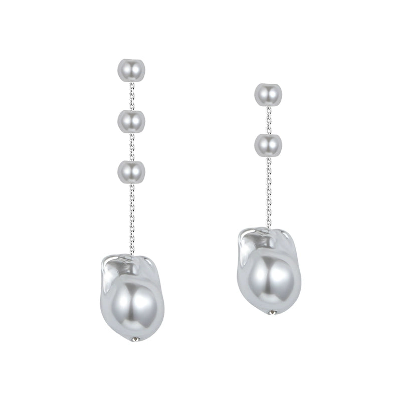 SUN HUNTER Baroque Pearl Earrings with a Unique Drop Design and Delicate Chain Elements