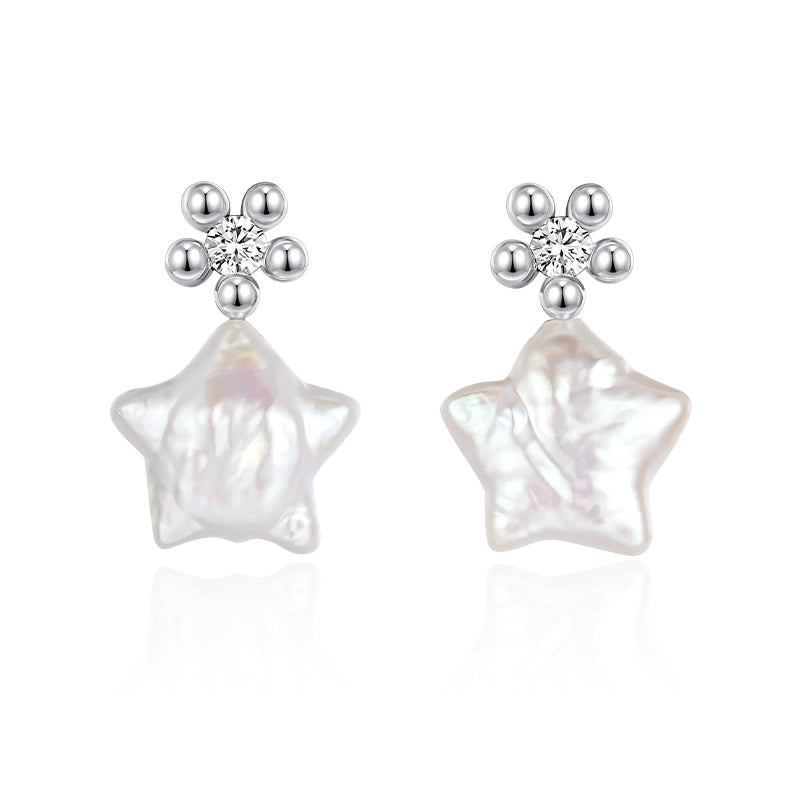 SUN HUNTER Baroque Pearl Star Earrings with Sparkling Details for Elegant Looks