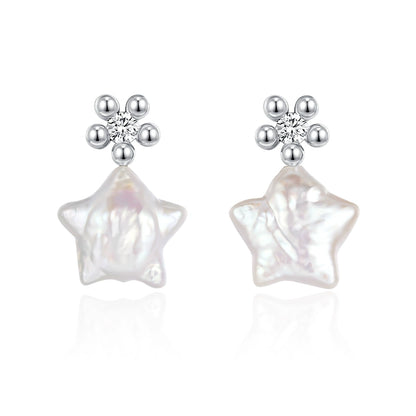 SUN HUNTER Baroque Pearl Star Earrings with Sparkling Details for Elegant Looks