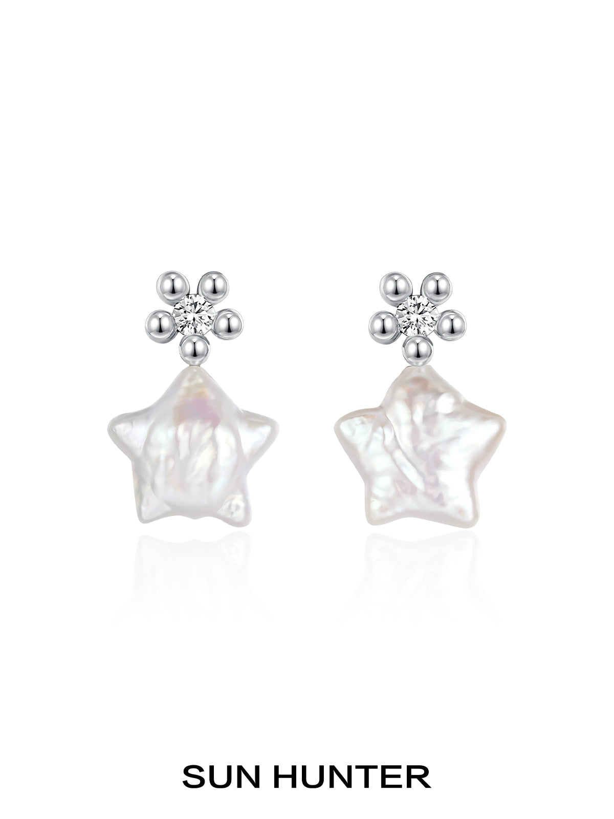 Elegant baroque pearl star earrings with silver accents for a stylish look