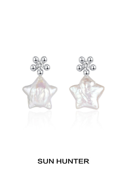 Elegant baroque pearl star earrings with silver accents for a stylish look