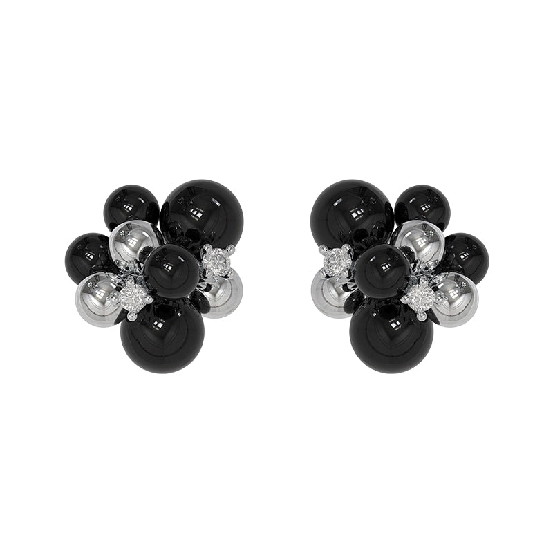 Stylish black agate earrings with silver accents and decorative cluster design