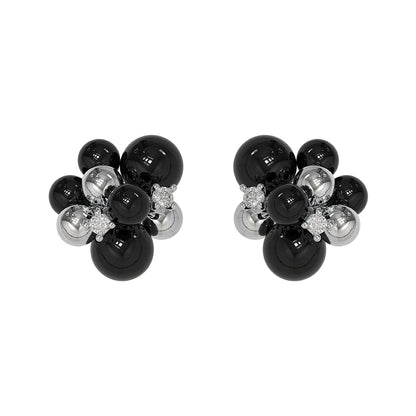 Stylish black agate earrings with silver accents and decorative cluster design